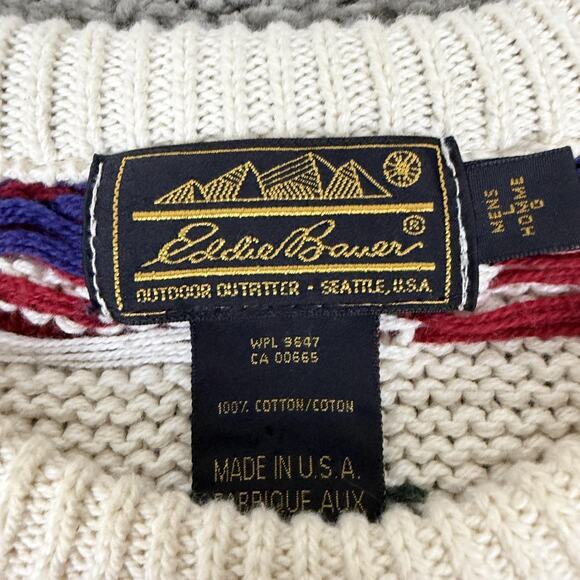 Vintage Eddie Bauer Sweater Mens Medium Multicolor Southwest Knit Cotton USA 90s - Picture 5 of 10